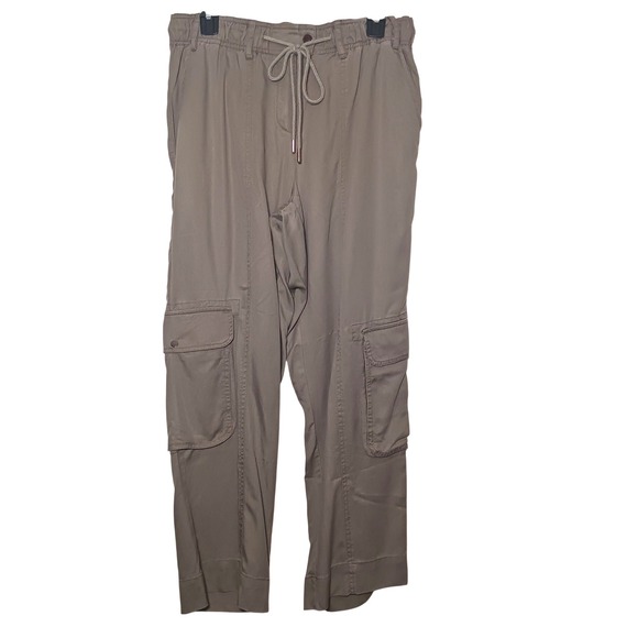 NWT Quince Vintage Wash Tencel Drawstring Cargo Pants Olive Green M Ankle Crop - Picture 2 of 12